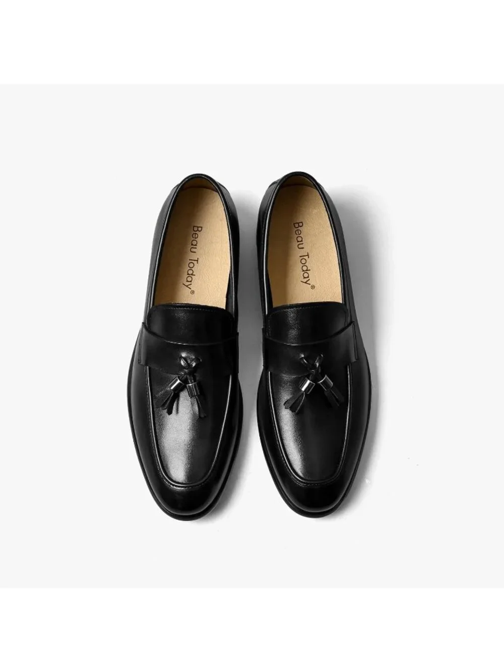 Women's Black Leather Loafers Dress Slip On Tassel Loafer Shoes Business Causal